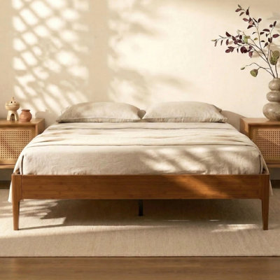  15" High Bamboo Platform Bed Frame, Under Bed Storage, Wood Slat Support, No Box Spring Needed, Noise Free