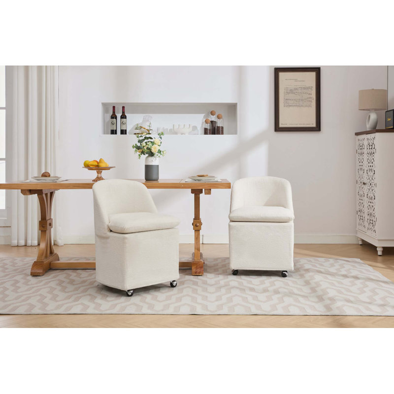 Ensemble de 2 chaises de salle à manger en chenille avec roues universelles, Beige