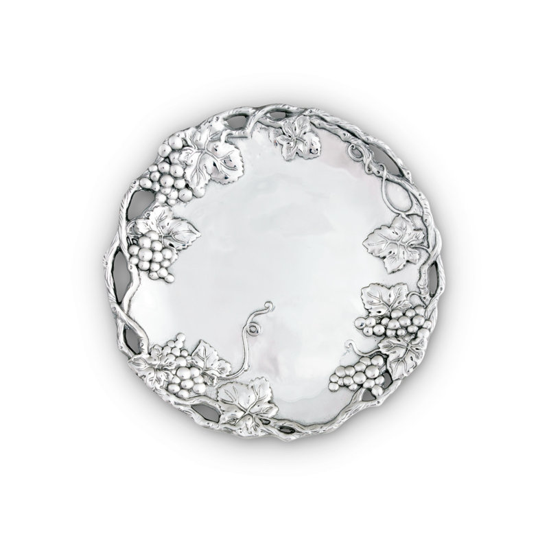 Arthur Court 15" Round Aluminum Grape Design Serving Tray