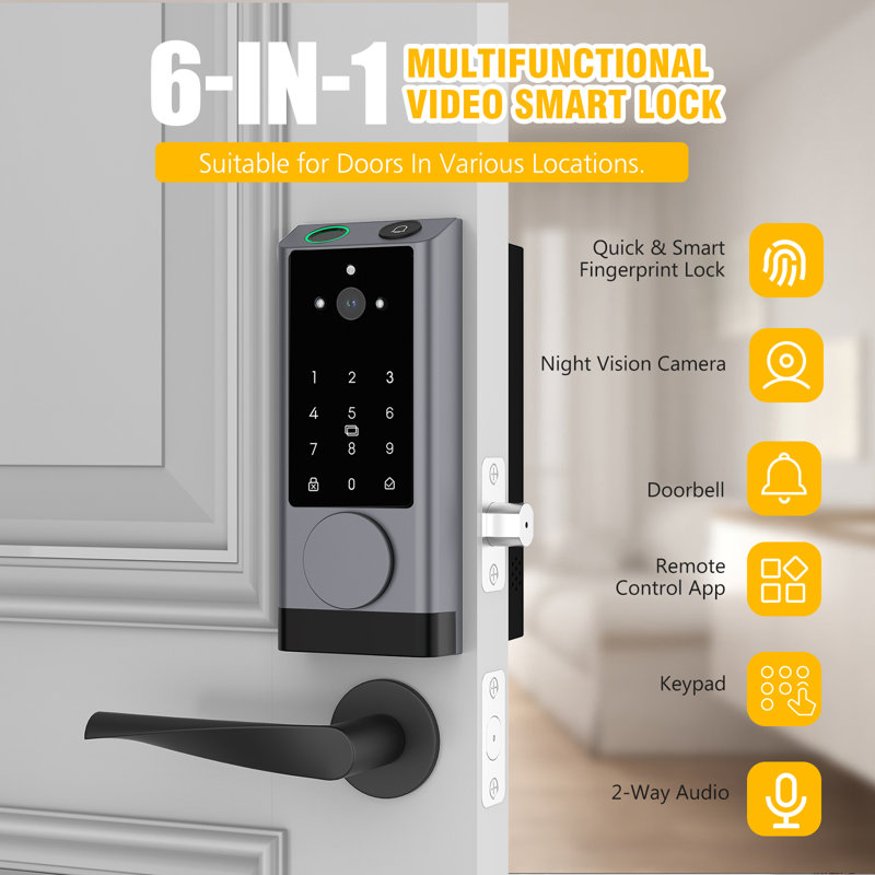 6-in-1 Smart Locks Keyless Touchscreen Deadbolt fingerprint APP Remote Control Electronic Door Locks, Polished Chrome