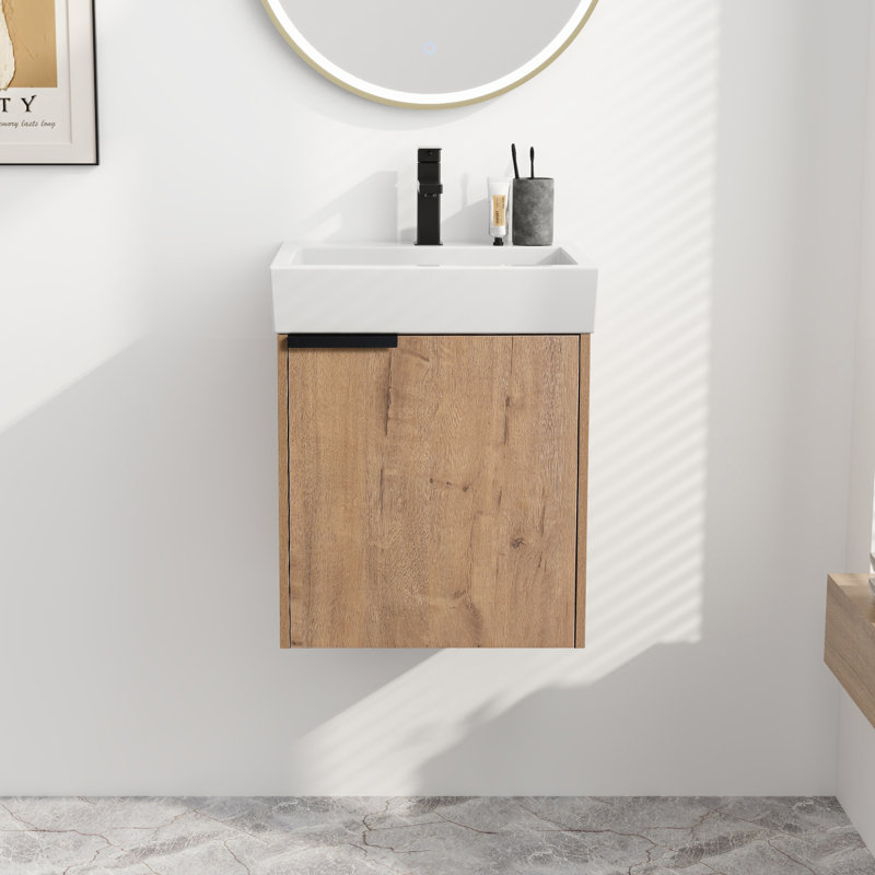 Catinia  18" Wall Mounted Single Bathroom Vanity Set with Ceramic Top without Faucet