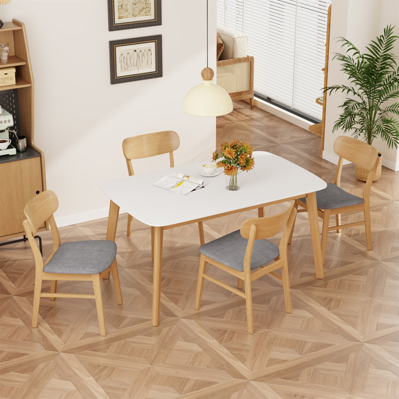 Ensemble de table de salle à manger 5 pièces avec une table à structure en bois massif et 4 chaises rembourrées en bois massif pour la salle à manger