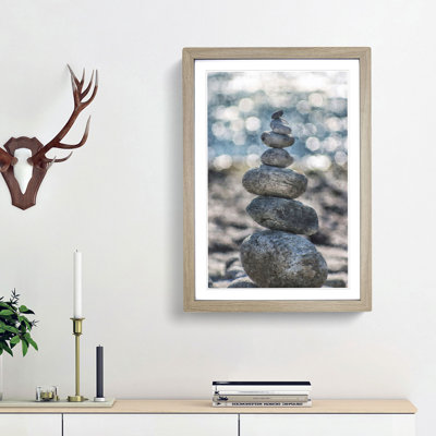 Stacked Zen Stones Painting - Framed Print