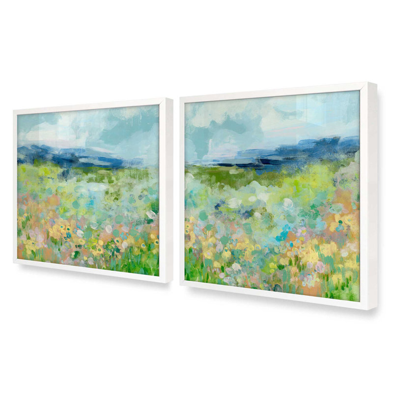 «Fields of Happy», ensemble de 2 impressions, 30 po x 30 po, Impression encadrée, Blanc opaque