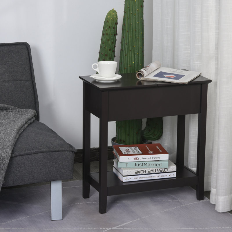Table de bout, table d'appoint étroite avec plateau rabattable, armoire de rangement, tablette inférieure pour le salon, café