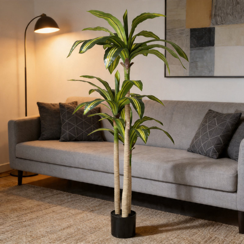 Arbre de dracaena artificiel 5 pi avec pot en plastique noir, plante d'intérieur artificielle réaliste pour la décoration de bureau à domicile, verdure artificielle nécessitant peu d'entretien