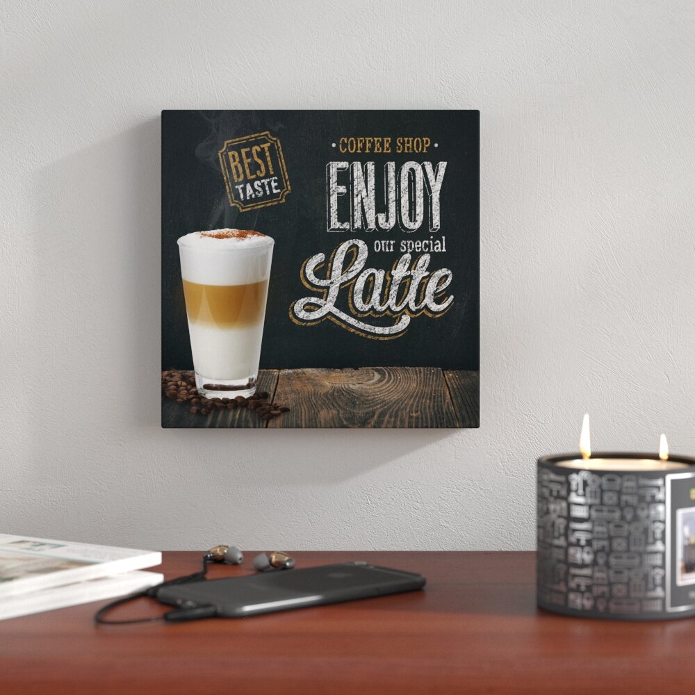 Glasbild Enjoy Latte, Kunstdruck