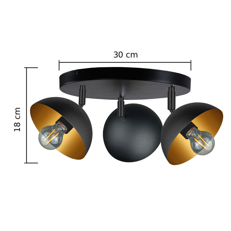 Bronxton 3-Light 36cm Ceiling Spotlight, Black/Gold
