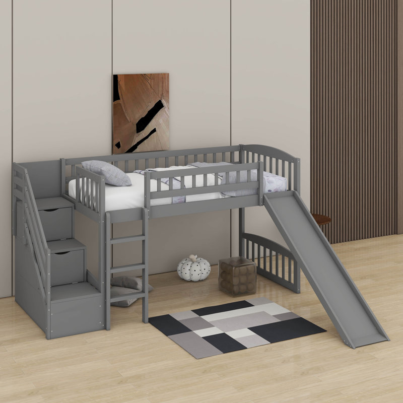 Twin Size Loft Bed With Slide, Gray