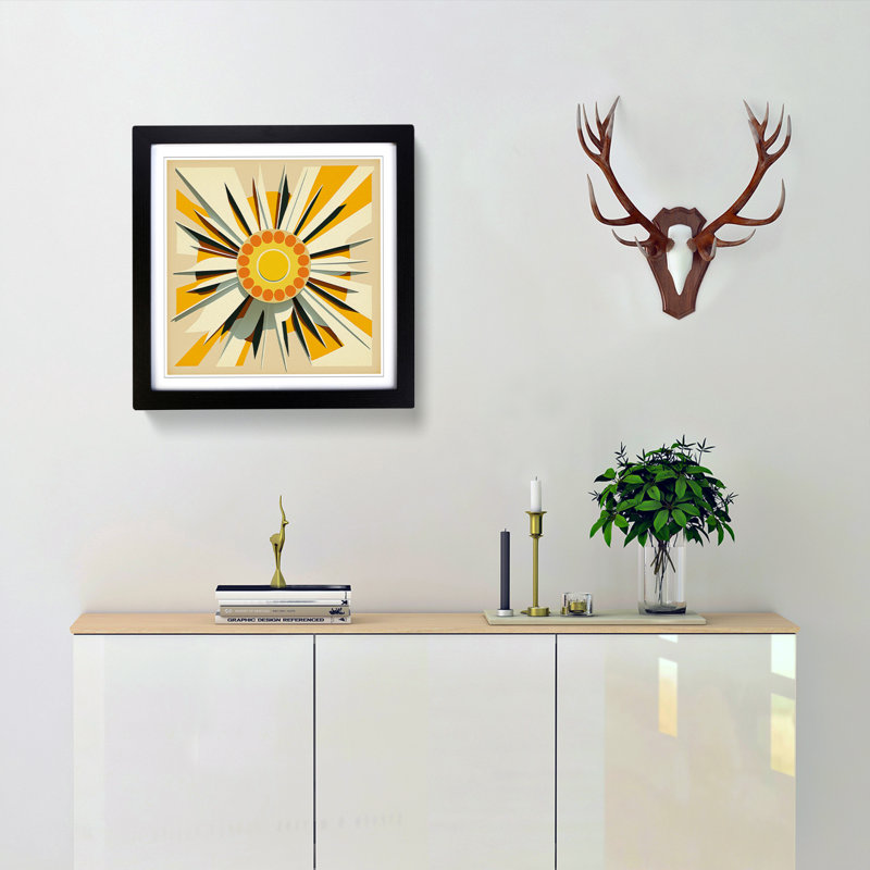 Sun Mid-Century No.2 - Single Picture Frame Print on Wood, Black