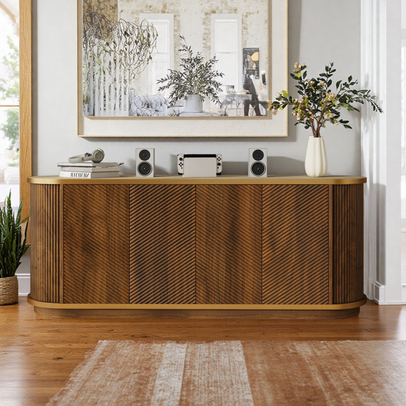 Buffet 63 "en diagonale cannelée avec rangement, Brown