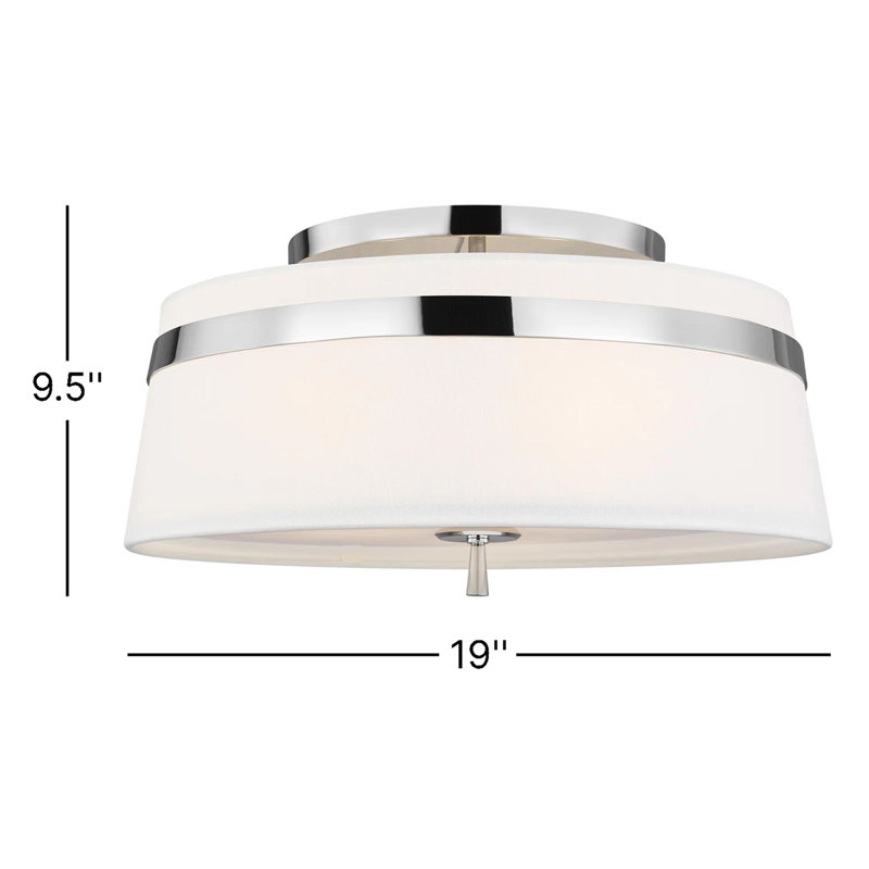 Rory Fabric Semi Flush Mount, Burnished Brass, 9.5" H x 19" W x 19" D