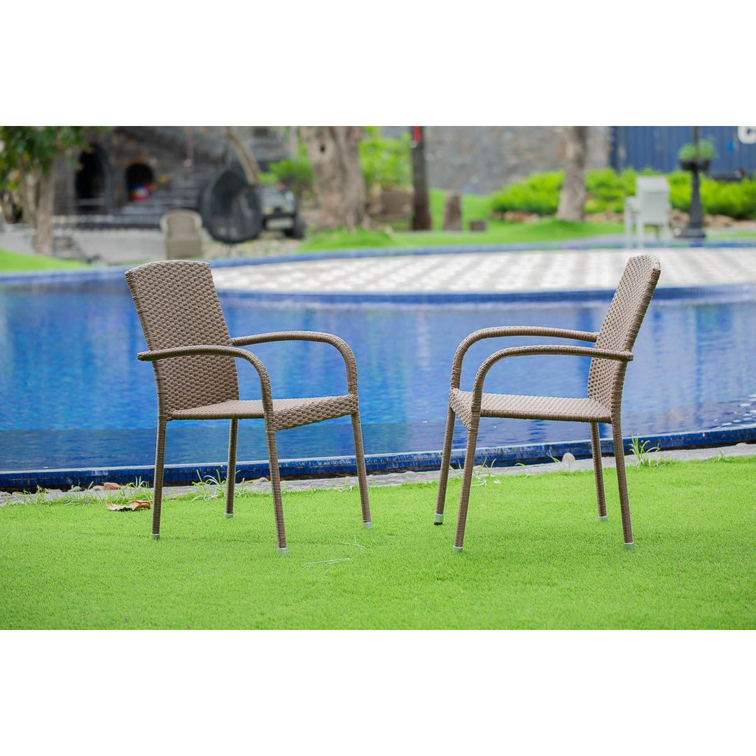 Stacking Patio Dining Armchair with Cushion (Set of 2) East West Furniture 
