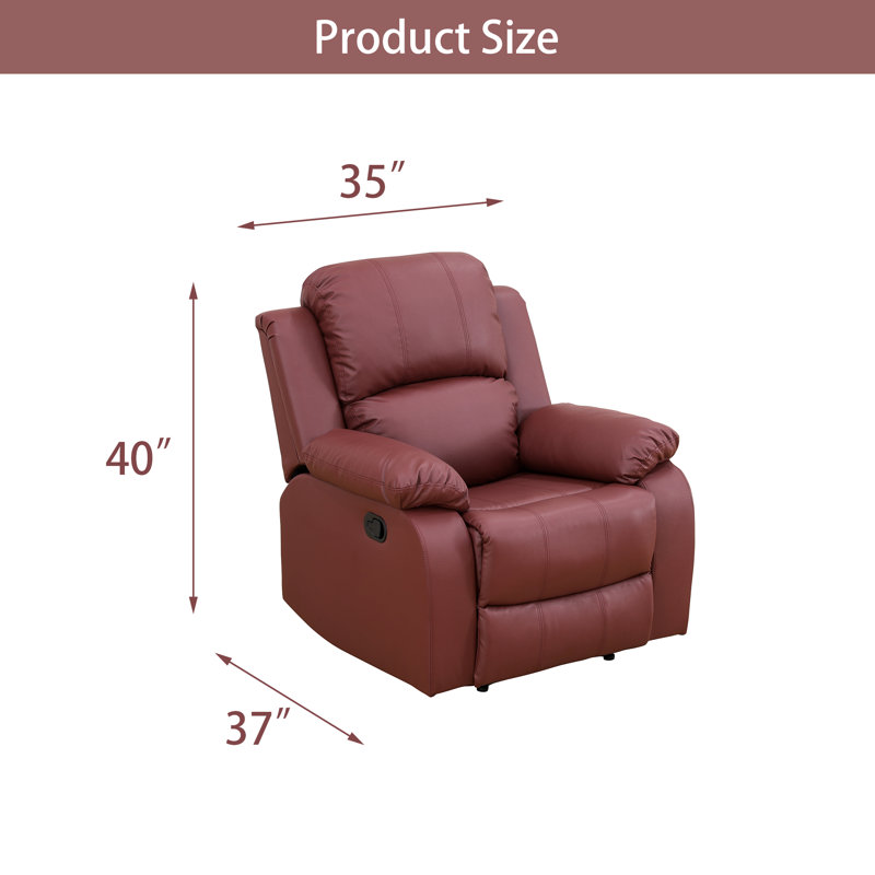 Red Manual Function Lounge Chair | Breathable Leather | 100000 Scratch Resistant | 110-115 ° Reclining | Solid Wood Frame
