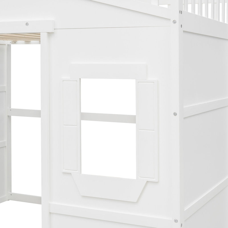 Lit mezzanine double avec lit en bois massif blanc pour une chambre à coucher paisible, Lit double, White