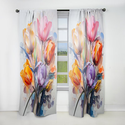 Collage de tulipes multicolores peintes Walsham I - Rideau tulipes - Velours obscurcissant - 1 panneau