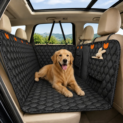 Housse imperméable pour siège de voiture pour chien avec plateforme de siège arrière allongée, fenêtre en filet et poches de rangement
