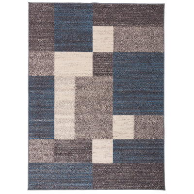 Allyne Geometric Tufted Blue/Cream/Gray Non-Slip Rubberback Area Rug