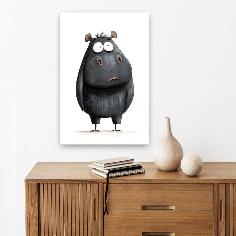 Worried Little Hippo Abstract Contemporary Animal Wall Art Print by Mathieu - Wrapped Canvas Print, 45.72cm H x 30.48cm W