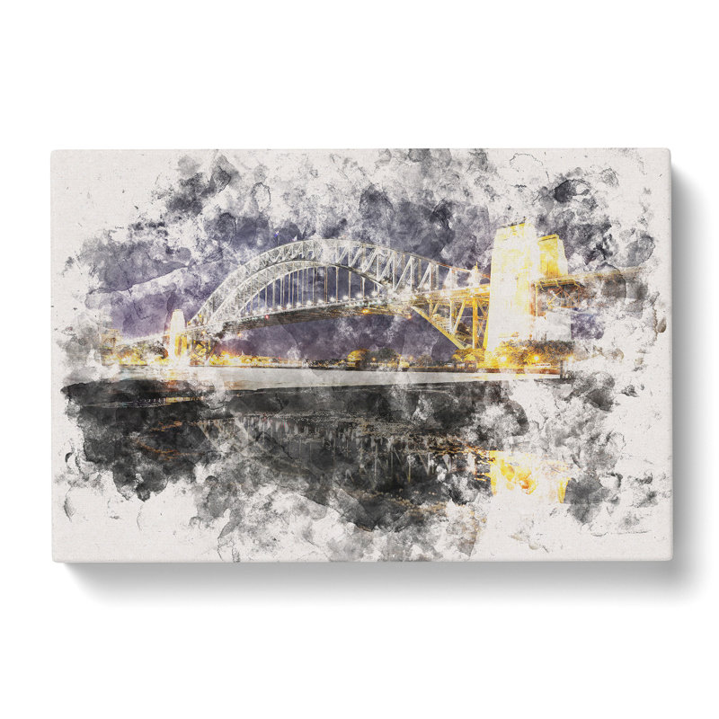 Sydney Harbour Bridge Australia Watercolour - Wrapped Canvas Print, 60cm H x 91cm W x 3cm D