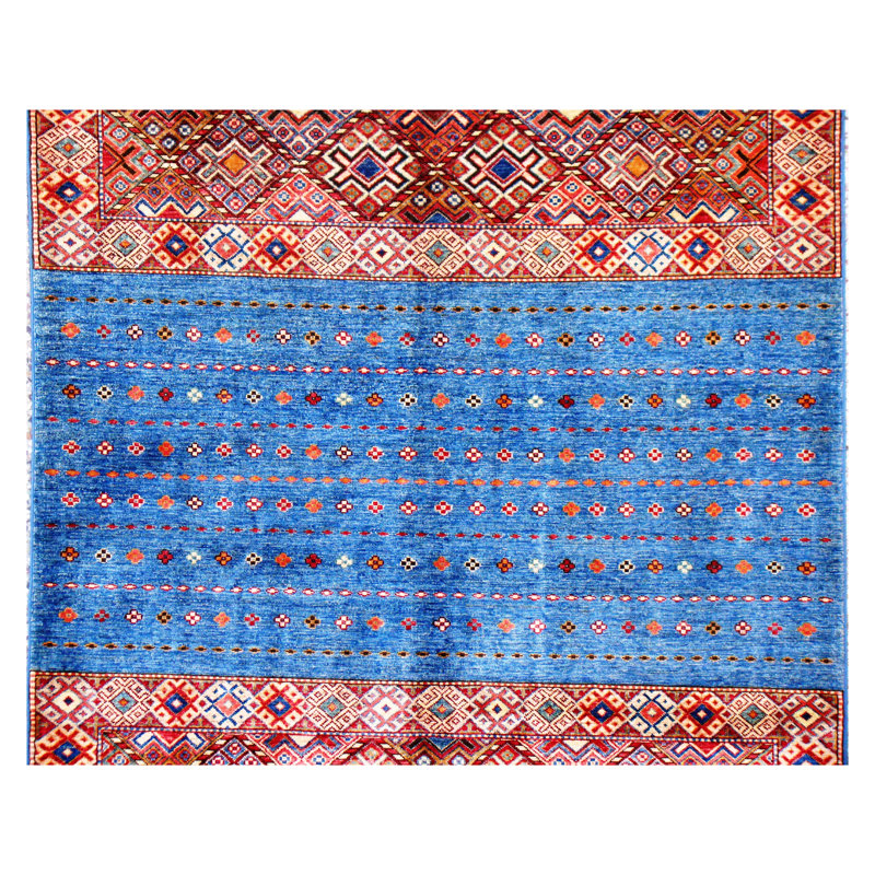 Hand-Knotted High-Quality Red and Blue Area Rug