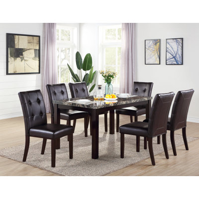 6 - Person Faux Marble Top Four Leg Dining Set