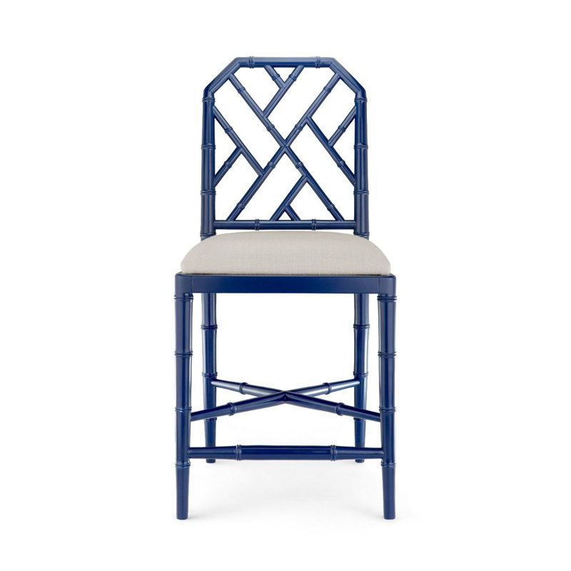 Jardin Upholstered Stool with Solid Wood Frame, Blue