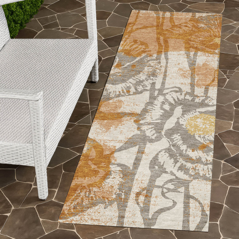 Machine Washable Indoor/Outdoor Chantille ACN2894 Floral Rug, 2'3" x 7'6" Runner, Copper