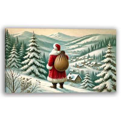 Winter's Whisper: Santa's Quiet Trek Through the Snowy Village Canvas Art