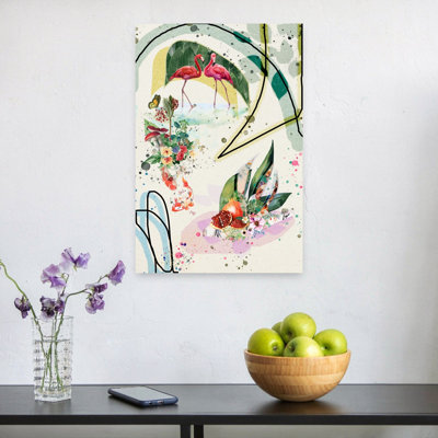 Pink Flamingos Tropical Garden Abstract Colorful Modern Butterfly Bird Fish Fruit Nature Wall Art Print