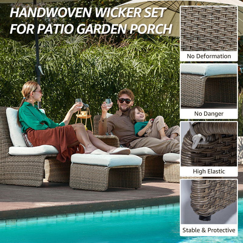 5 Pieces Wicker Outdoor Sofa Chair with Ottoman Footrest and Table, No Assembly, Stackable