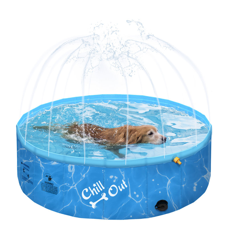 Chill Out Sprinking 2-en-1, chien, piscine, bleu, H 11,80 po x L 47 po x l 47 po 