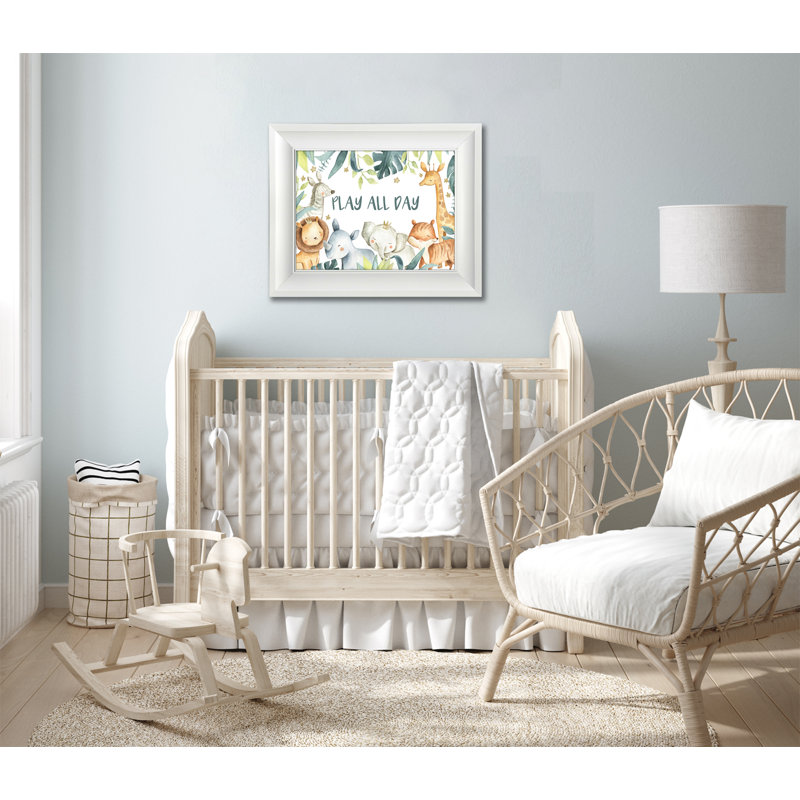 «Play All Day», art mural sur toile, Cadre d'angle fermé blanc, H 15,5 po x l 19,5 po
