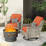 Harper Wicker/rattan 3 Piece Patio Set With Fire Pit And Cushions