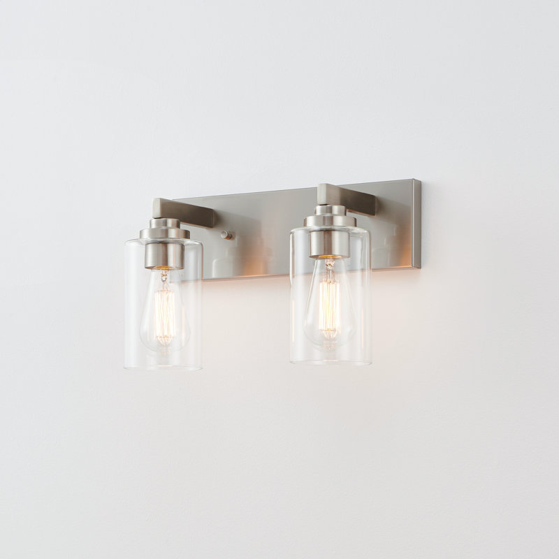 Éclairage de meuble-lavabo transitionnel à intensité variable, Nickel brossé, 14,12 po de largeur, 2 lumières