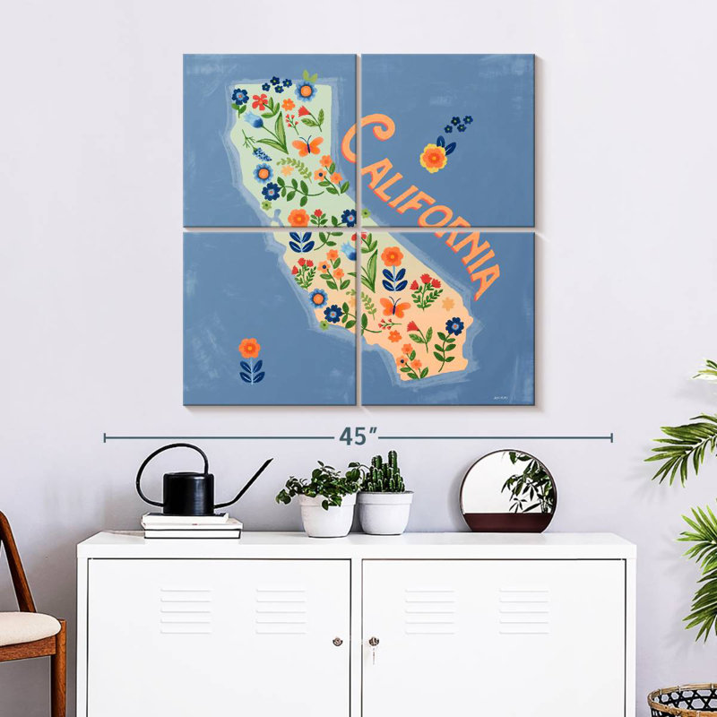 Carte de l'état floral d'Aliaz - Californie, H 74 po x l 74 po