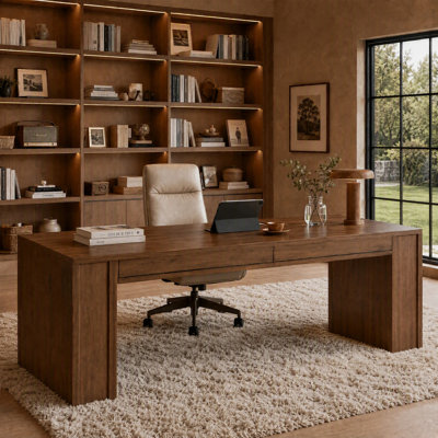 Solid Wood Two Person Desk, 78.7'' Extra Long Computer Desk for Home Office