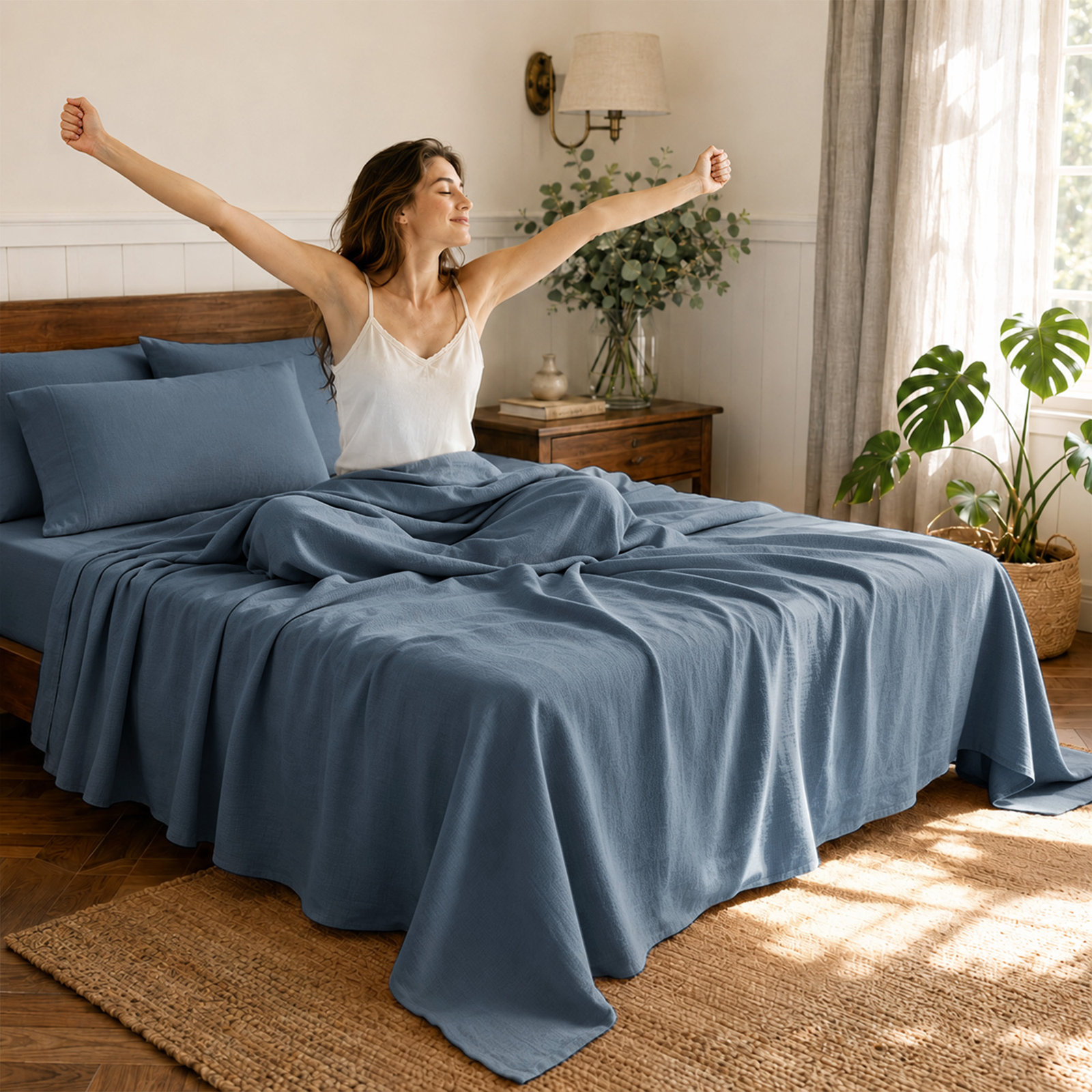 Clara 100% French Linen Sheet Set, Full, Navy