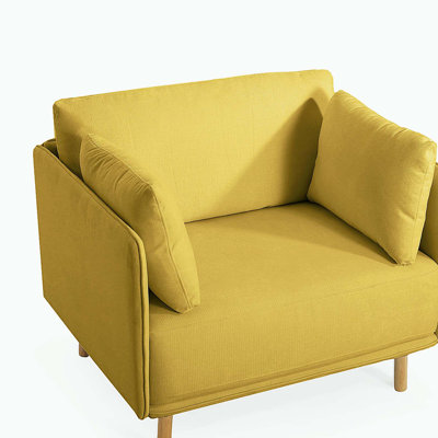 Chaise d'appoint rembourrée moderne de 39 po avec coussins moelleux, accoudoirs élégants et pieds en bois robustes, sièges confortables pour le salon, la chambre à coucher ou le salon de bureau