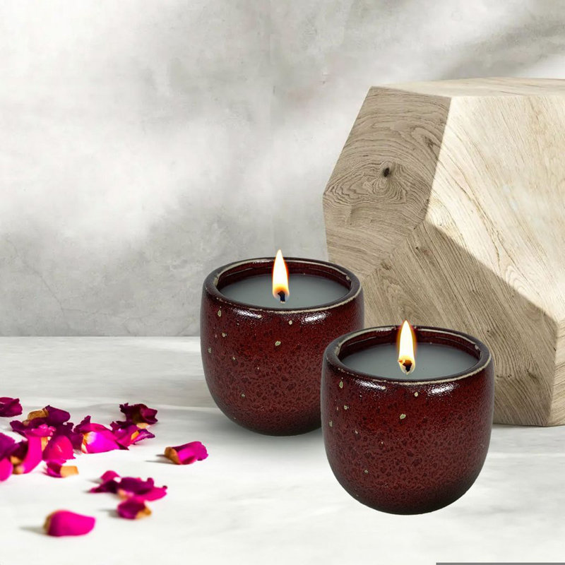 Ensemble de deux pots à bougie en céramique rouge 6 oz