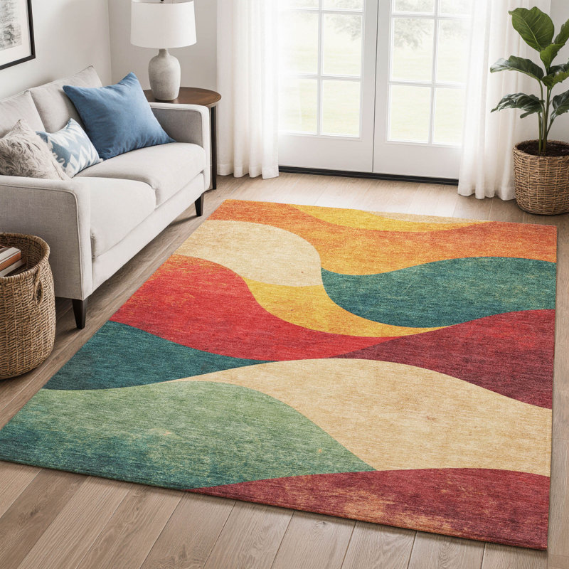 Premium Machine Washable Mayfield  swirls Rug, 5' x 7'6", Orange
