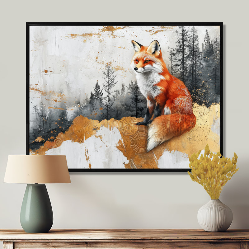 «Gereon Silent Fox In Forest Landscape II», art mural renard, H 12 po x l 20 po, Impression encadrée flottante, Noir