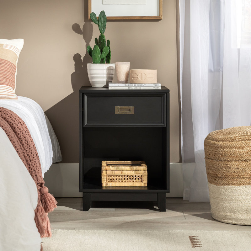 Yaufman 18'' W Solid Wood Nightstand, Black