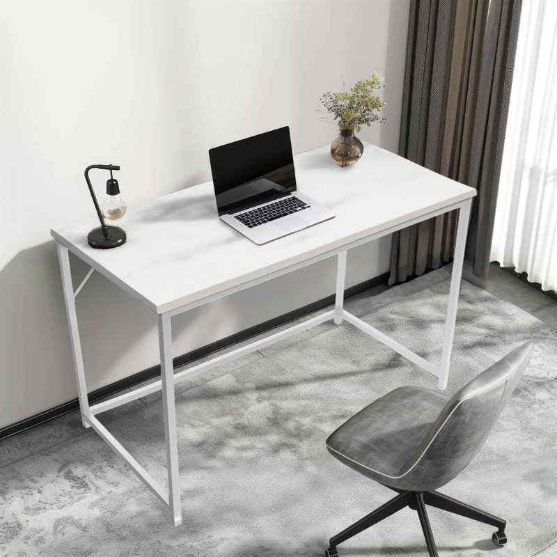 Computer Desk Office Work Rustic Wooden Grain Finish Rectangle Oira, White, 76cm H x 120cm W x 60cm D