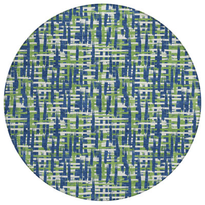 HomeRoots 8' Navy Blue Green And Ivory Round Abstract Washable Indoor Outdoor Area Rug