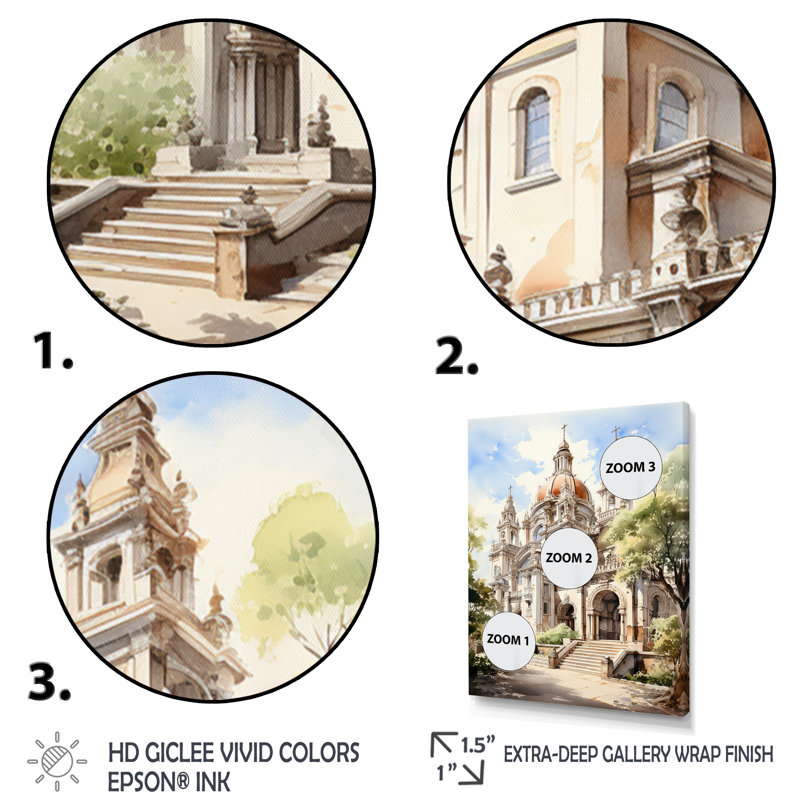 Yamileth, beige, vert, Mexique, cathédrale de Pueblas, architectural, H 20 po x l 12 po x P 1 po, Cadre naturel flottant