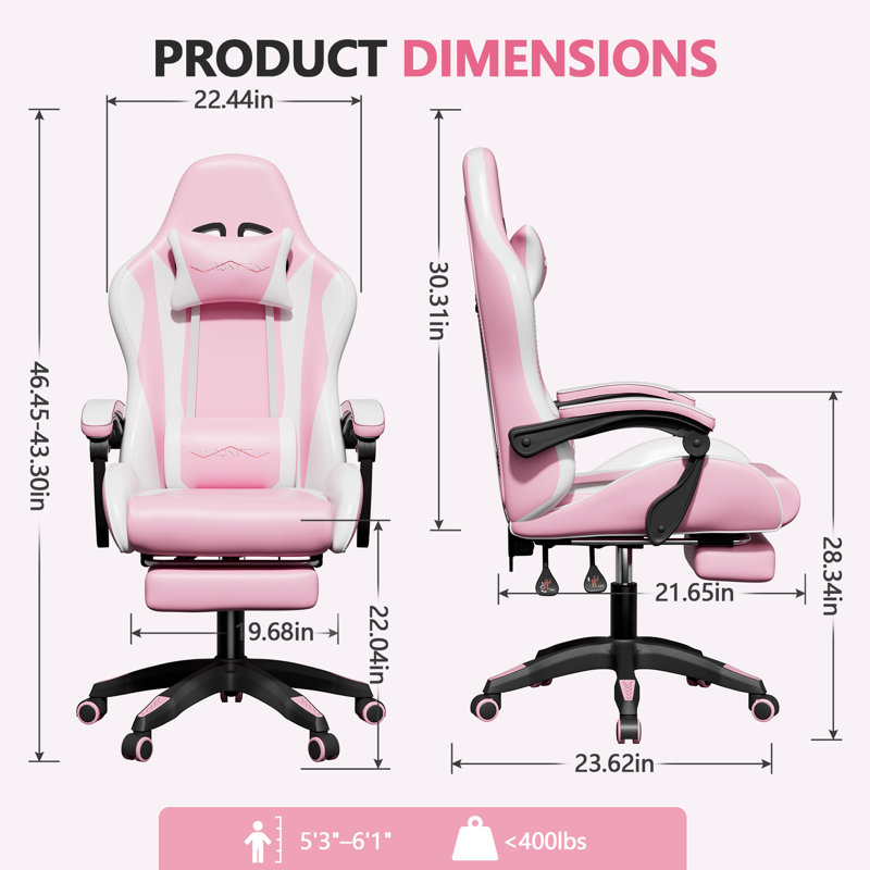 Fauteuil de jeu ergonomique de course, fauteuil de bureau inclinable et pivotant à haut dossier avec coussin de massage lombaire et appui-tête réglable