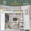 Lit mezzanine simple en métal avec bureau, ports USB, tablette à 5 couches, garde-robe et escalier à marches, blanc