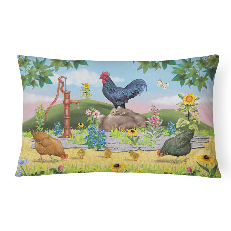 Outdoor Throw Pillow, Rooster and Water Pump