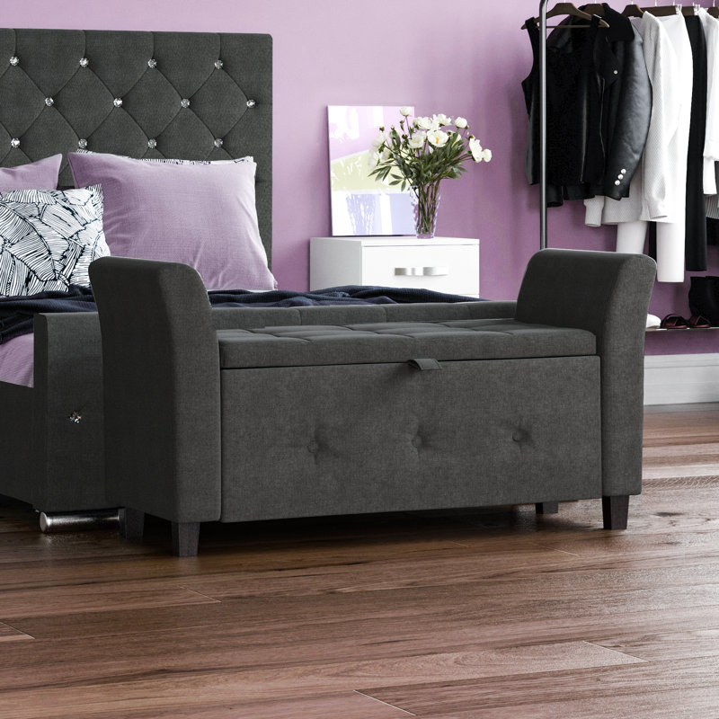 Charlotte Upholstered Storage Ottoman, Toy Storage, Stool, Seat, UKFR Certified, Dark Grey
